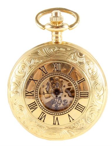 David Aster Gold Patterned Half Hunter Mechanical Pocket Watch - Theodore Designs