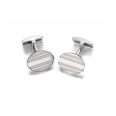 Hoxton London Men's Sterling Silver White Stripe Enamel Oval Cufflinks - Theodore Designs