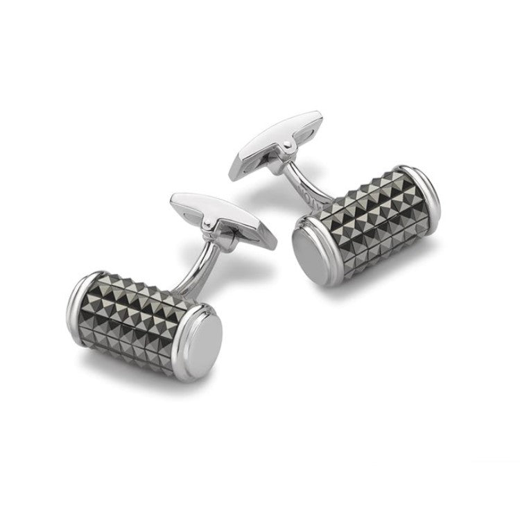 Hoxton London Sterling Silver Tubular Cufflinks with Pyramid Marcasites