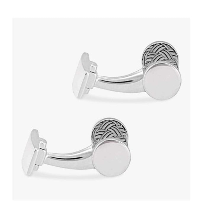 Hoxton London Silver Sterling Silver Cylindrical Cufflinks with Oxidized Basket Weave Finish