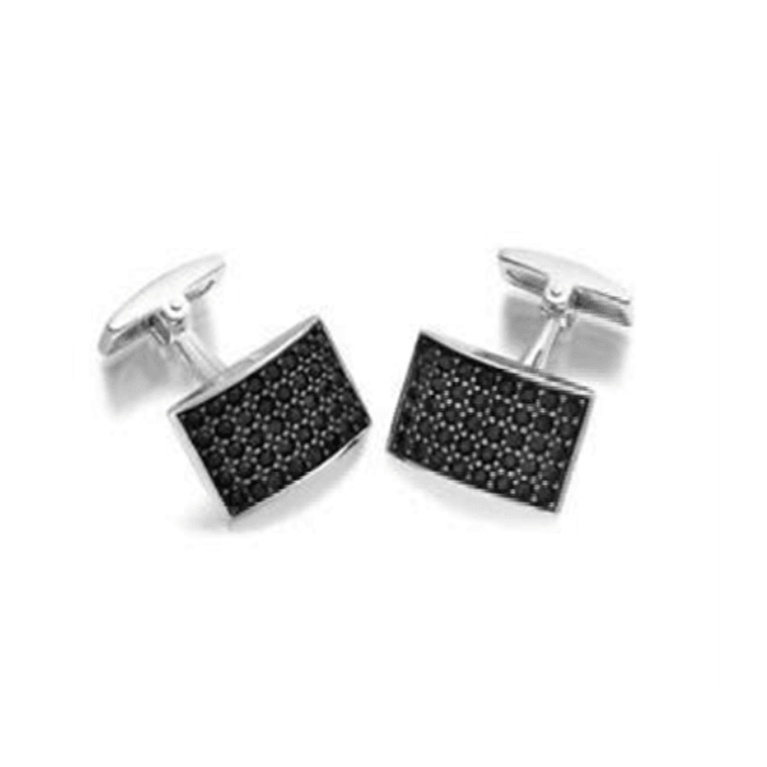 Hoxton London Men's Sterling Silver Black CZ Curve Rectangle Cufflinks - Theodore Designs