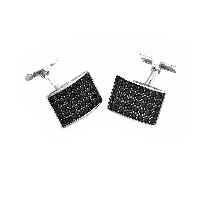 Hoxton London Men's Sterling Silver Black CZ Curve Rectangle Cufflinks - Theodore Designs