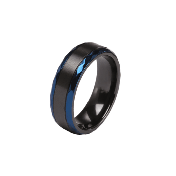 Black Zirconium and Blue Beveled Edge 8mm Ring - Theodore Designs