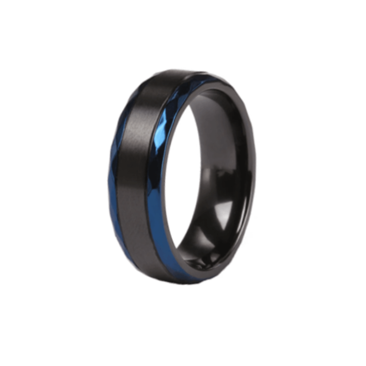 Black Zirconium and Blue Beveled Edge 8mm Ring