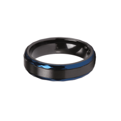 Black Zirconium and Blue Beveled Edge 8mm Ring