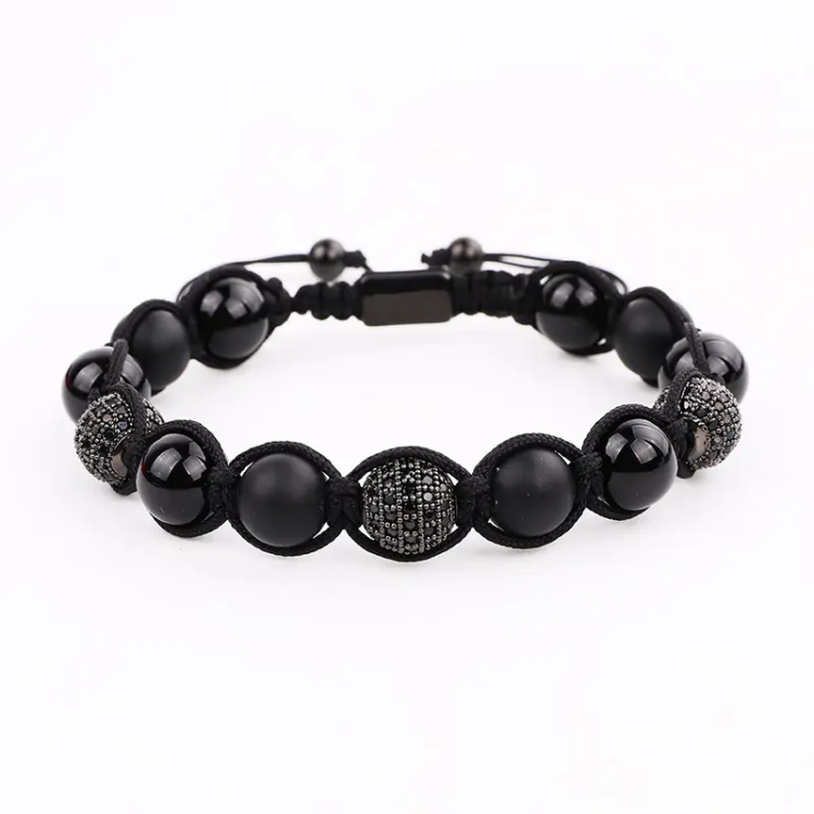 Powerful Protective Stone Black Onyx CZ Crystal Ball Macramé