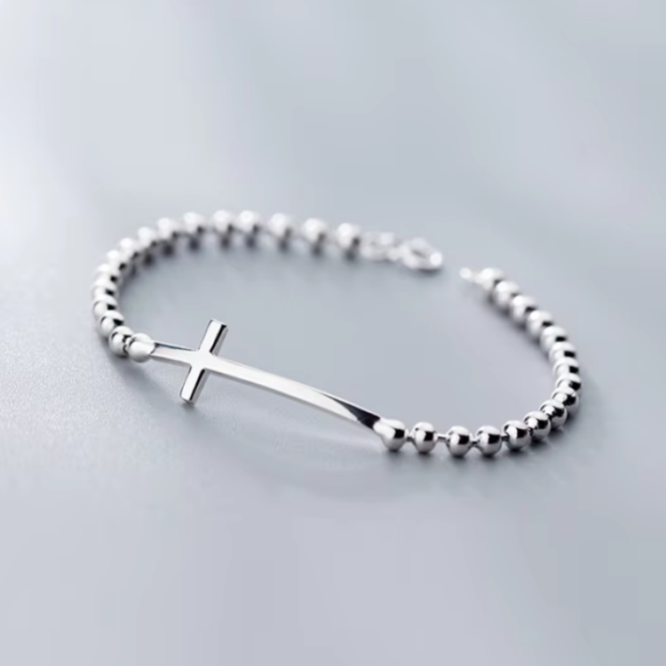 Sterling Silver Christian Cross Tiny Beads Bracelets