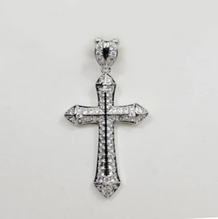 Sterling Silver Cross with Cubic Zirconia and Baroque Pearls Necklace
