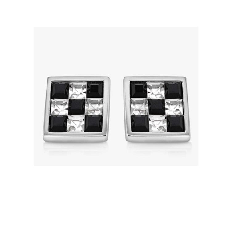 Hoxton London Sterling Silver Crystal Chequerboard Square Cufflinks