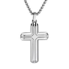 Stainless Steel Small Cross Pendant with Satin Inlay