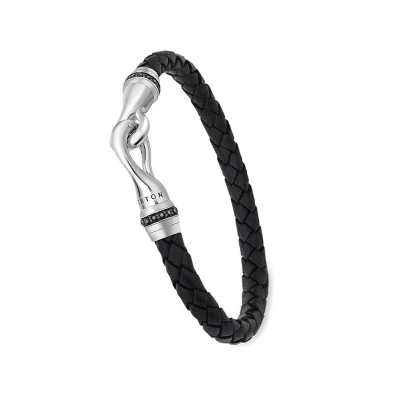 Hoxton London Sterling Silver Leather Black Sapphires Bracelet - Theodore Designs