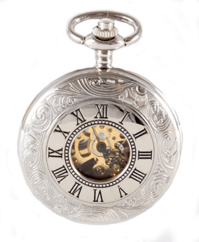 David Aster Silver Patterned Half Hunter Mechanical Pocket Watch - Theodore Designs