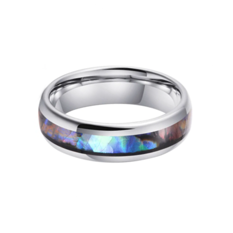 Sophisticated Tungsten Carbide Ring with Gold Leaf Meteorite Inlay