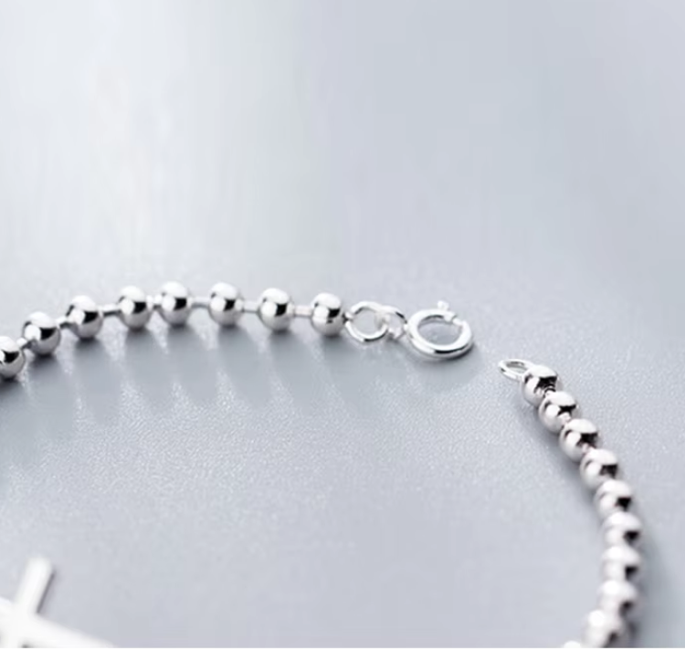 Sterling Silver Christian Cross Tiny Beads Bracelets