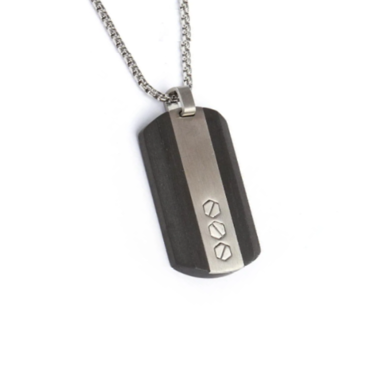 Stainless Steel  and Carbon Fiber Dog Tag Pendant