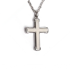 Stainless Steel Cross with Satin Inlay Pendant Necklace