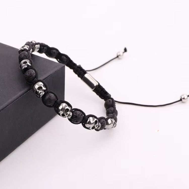 Stainless Steel Adjustable Skull  Macrame Bracelet