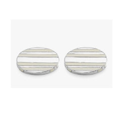 Hoxton London Men's Sterling Silver  White Agate  Stripe Oval Cufflinks