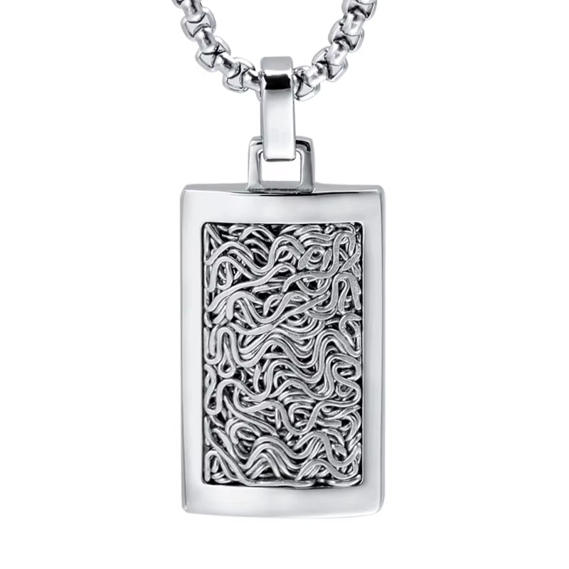 Luxury Twisted Wire Inlay Stainless Steel Dog Tag Pendant