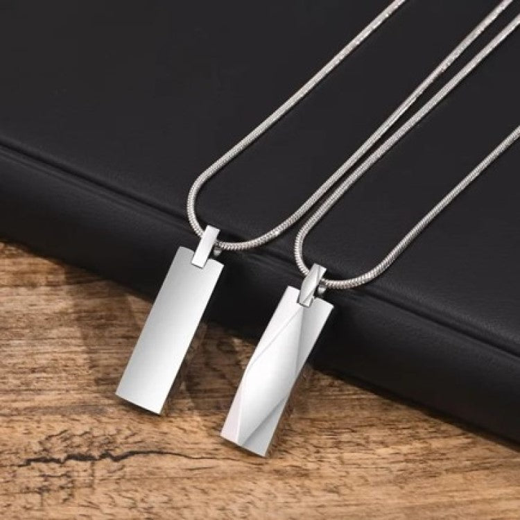 Stainless Steel Geometric Rectangle Pendant with Adjustable Chain