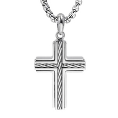 Stainless Steel Cross Pendant with Twisted Wire Inlay