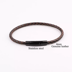 Stainless Steel Genuine 4mm Leather Bracelet