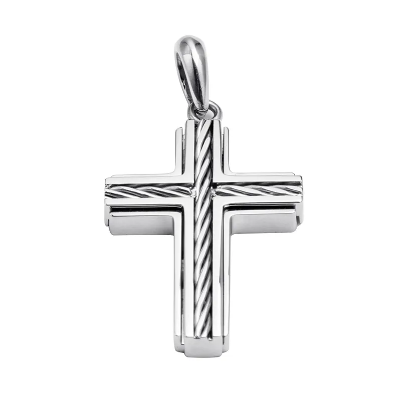 Stainless Steel Cross Pendant with Twisted Wire Inlay