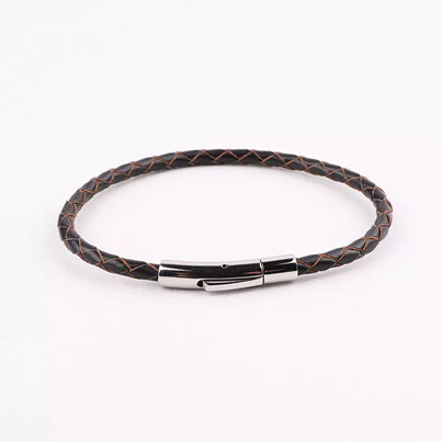 Stainless Steel Genuine 4mm Leather Bracelet