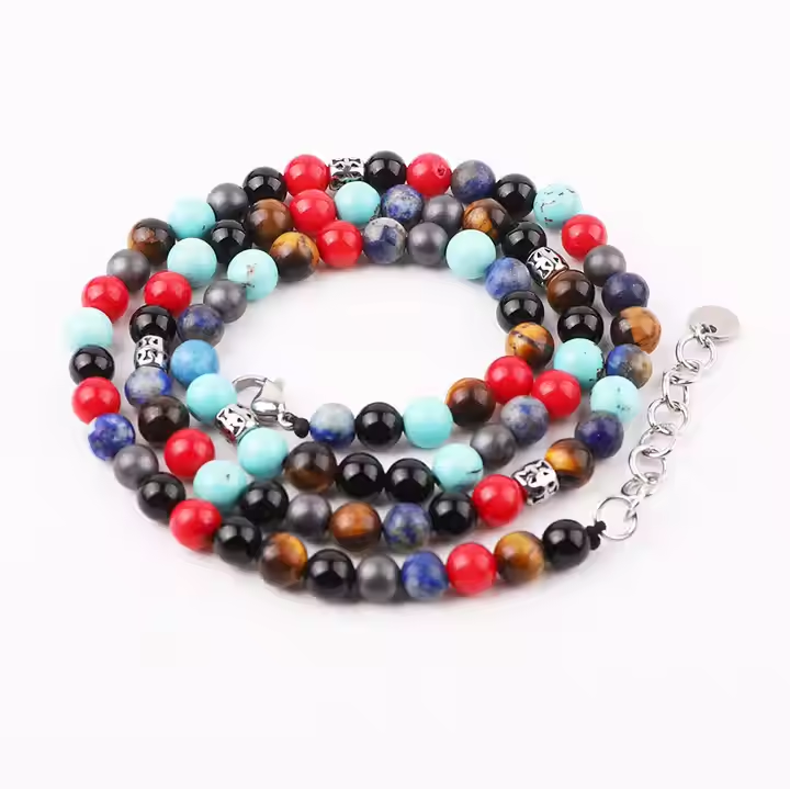 Turquoise, Red jasper Beads, Blue Lapis, Hematite and Onyx Necklace/Bracelet