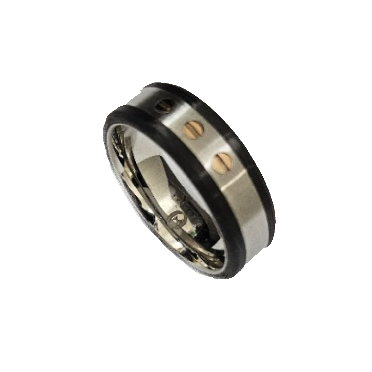 Sleek Carbon Fiber &amp; Stainless Steel Ring with Gold Accents