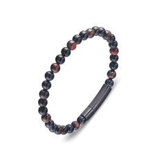 Black onyx and Tiger Eye bead bangle with stainless steel clasp