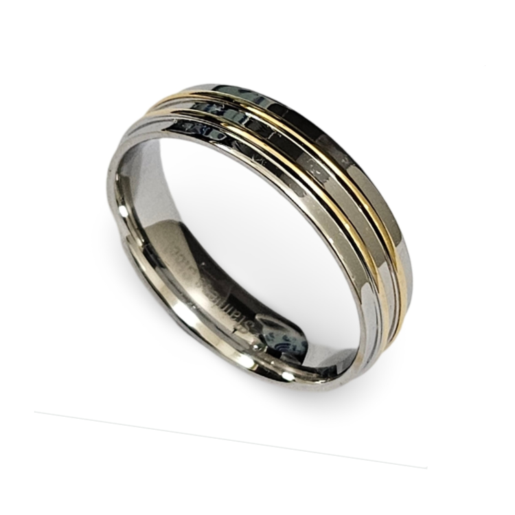 Elegant Stainless Steel &amp; Gold-Plated Satin Finish Ring