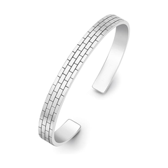 Sterling Silver Brick Pattern Cuff Bangle