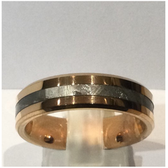 Gibeon Meteorite &amp; 18k Gold Wedding Band with Dual Bands