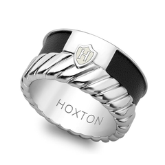 Hoxton London Men's Sterling Silver Twist Leather Inlay Ring