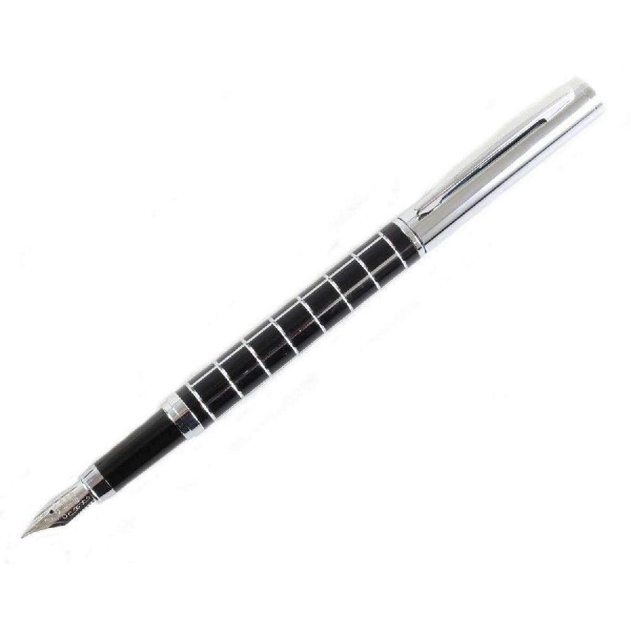 David Aster Black and Chrome Checker Fountain Pen - Theodore Designs