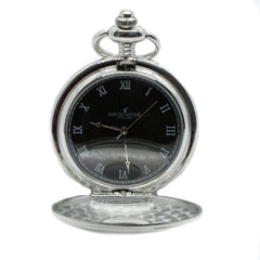 Silver Satin Finish and Black Face Quartz Half Hunter Pocket Watch