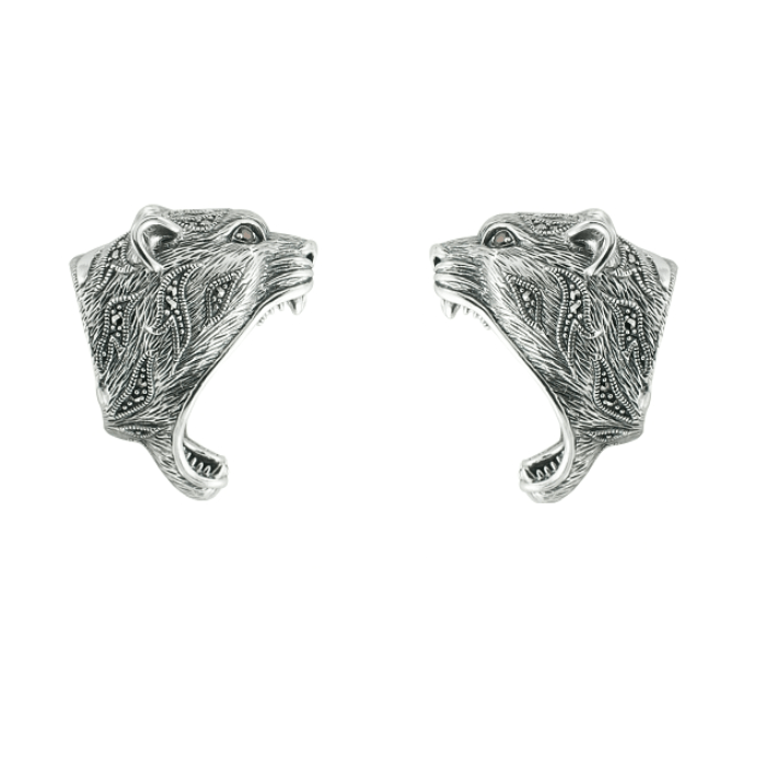 Theodore Sterling Silver Animal Collection Tiger Marcasite Ring - Theodore Designs