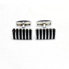 Vertically Striped Black Enamel Cufflinks