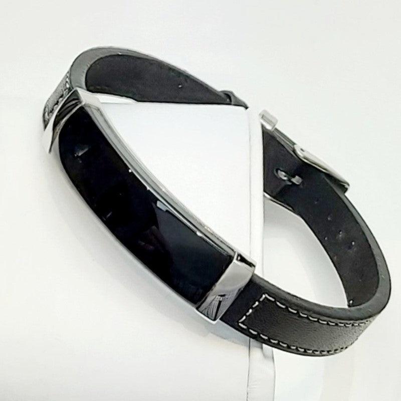 Theodore Black Leather Onyx and  Stainless Steel Bracelet - Theodore Designs