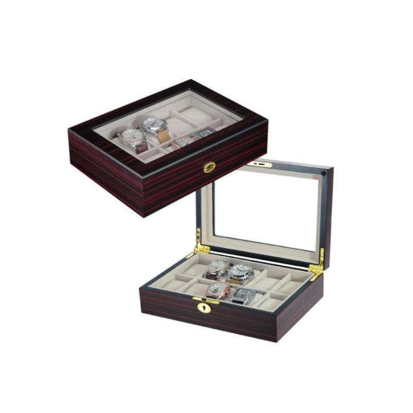 Classic Ebony Wooden Watch Box for 10 Piece Watch Display Case