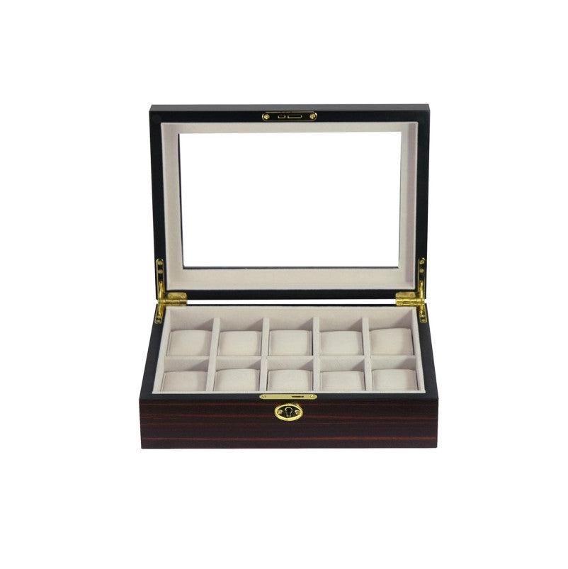 Theodore Classic Ebony Wooden Watch Box for 10 Piece Watch Display Case - Theodore Designs