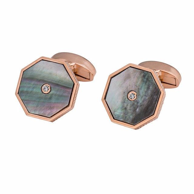 Octagonal Cufflinks with Gray Mother of Pearl and Crystal