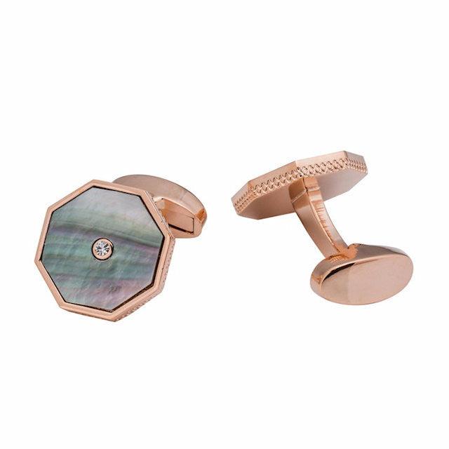 Octagonal Cufflinks with Gray Mother of Pearl and Crystal