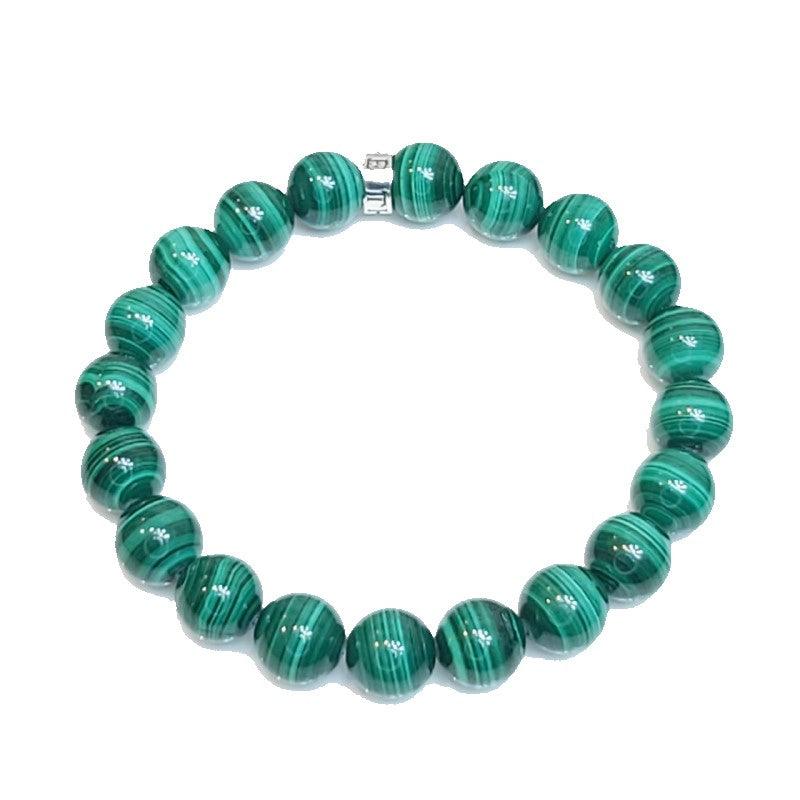 Theodore  Natural Green Malachite with Silver Bead Bracelet - Theodore Designs