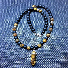 Theodore Onyx and Tiger Eye Beaded Pendent Necklace - Theodore Designs