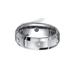 ilver Tungsten Carbide Beveled Edge Ring with Stone Set