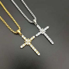 Stainless Steel cubic Zirconia Cross Pendant