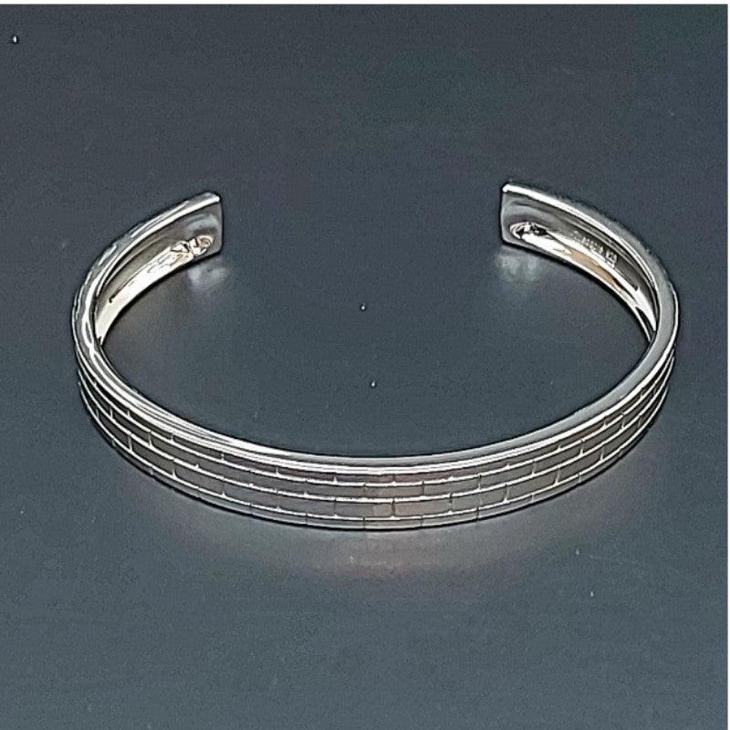 Theodore Sterling Silver Brick Pattern Cuff Bangle - Theodore Designs