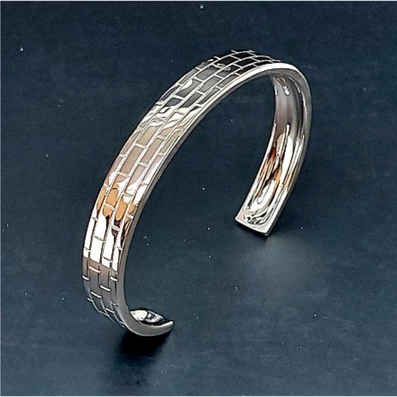 Theodore Sterling Silver Brick Pattern Cuff Bangle - Theodore Designs